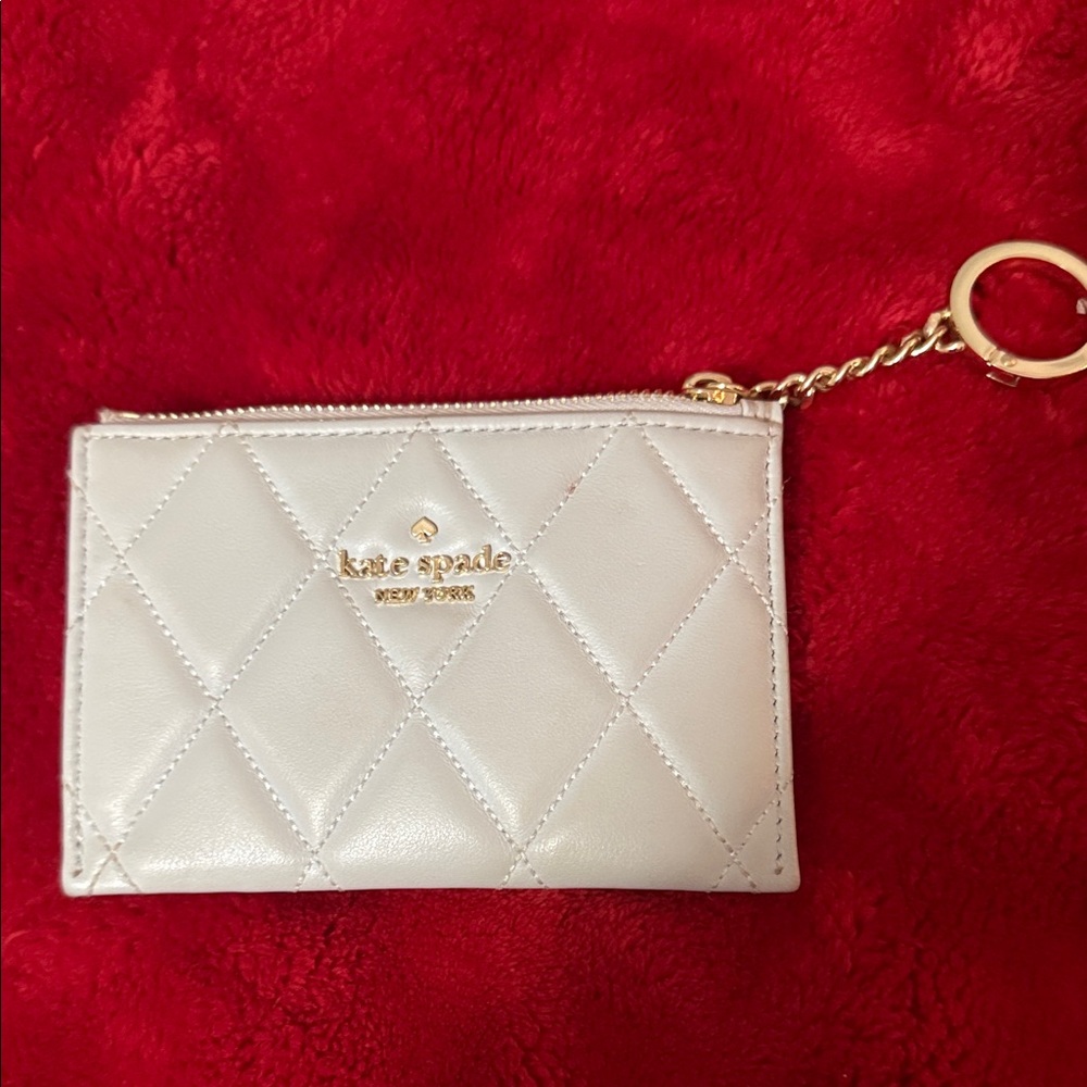 Kate Spade Quilted Cream Card Holder with Gold Accent